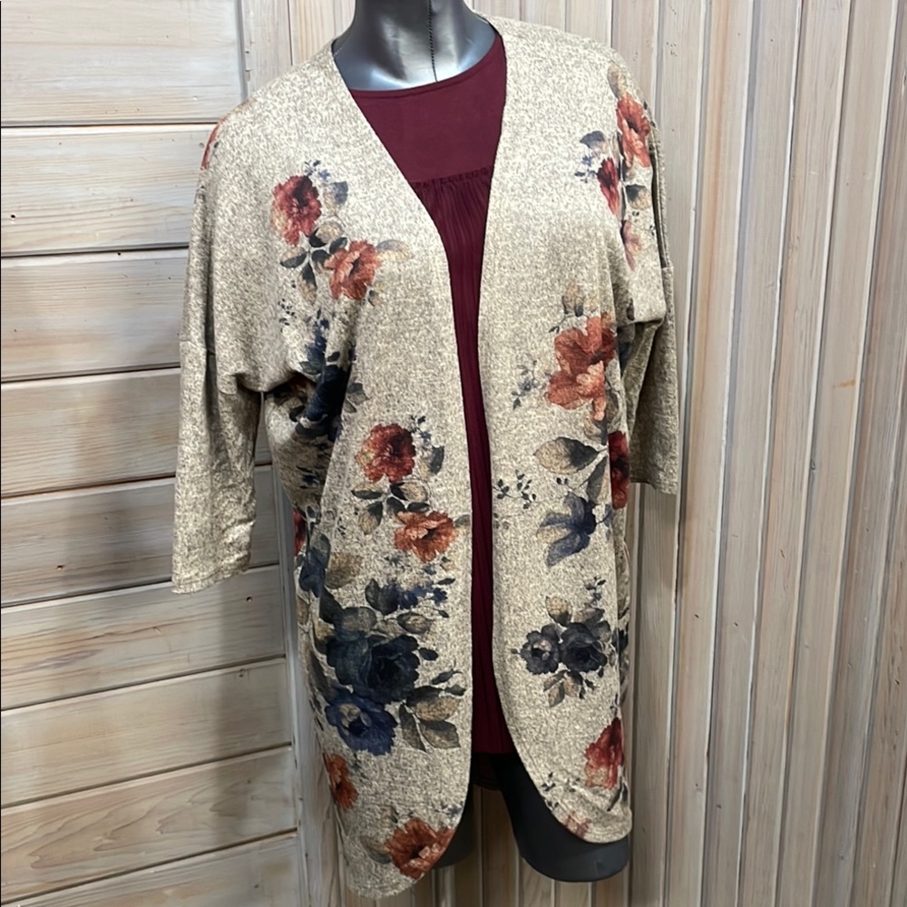 Floral Open-Front Sweater Cardigan